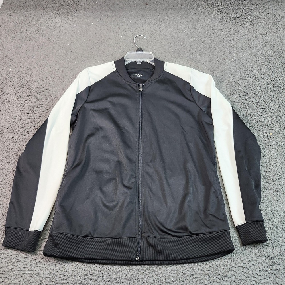 BCG Track Jacket Mens Large Black White Colorblock Full Zip Lightweight Athletic